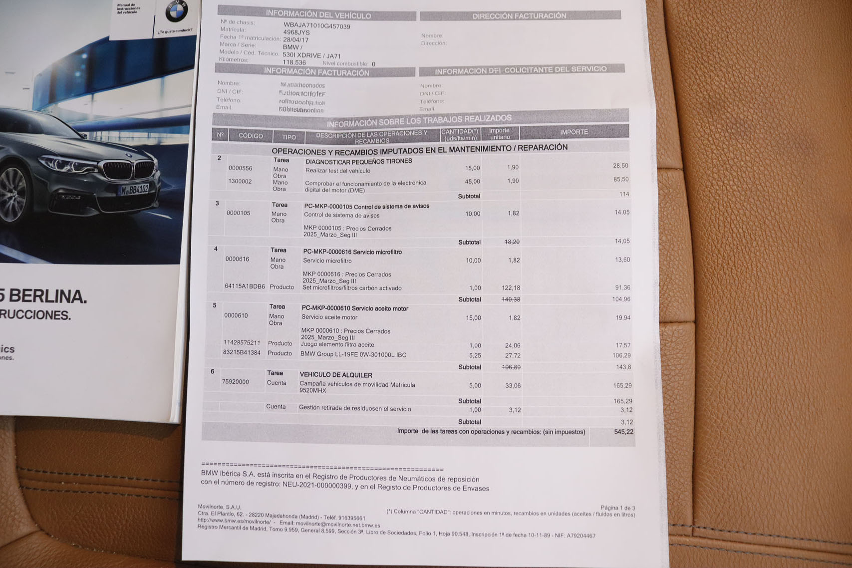 BMW 530 SERIE 5 530I XDRIVE AUTO 252CV 4P # CUERO, TECHO ELECTRICO, PARKTRONIC foto 36